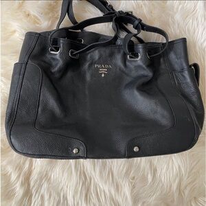 Prada Black Leather Tote with Silver Accents